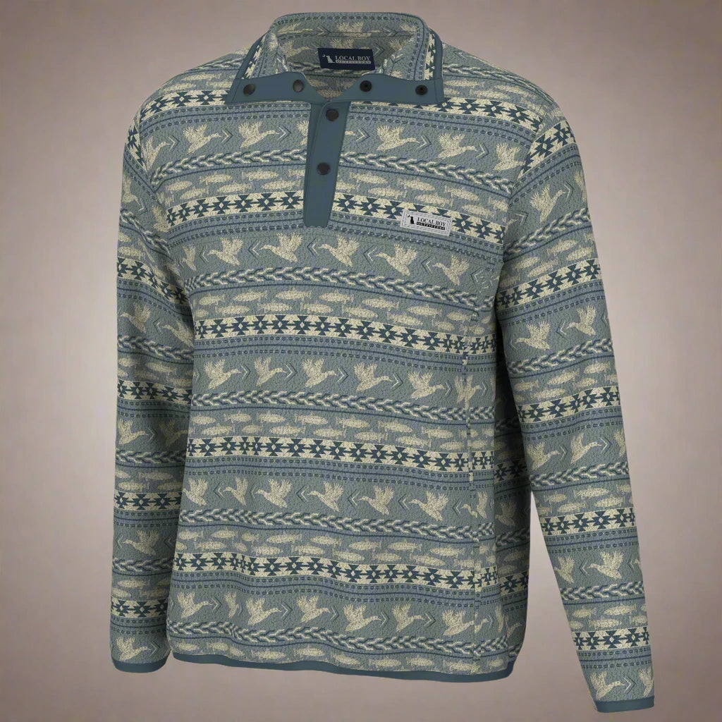 Local Boy- Youth Printed Quarter Snap, Fish&Duck Aztec
