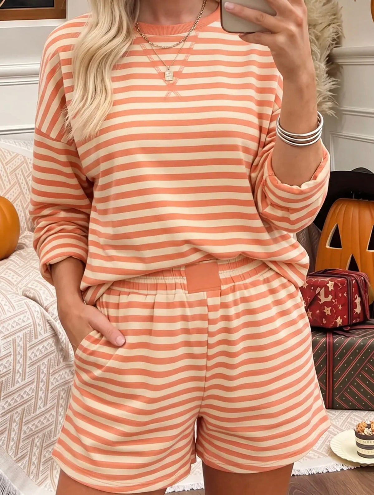 Women’s- Striped Lounge Set, Orange