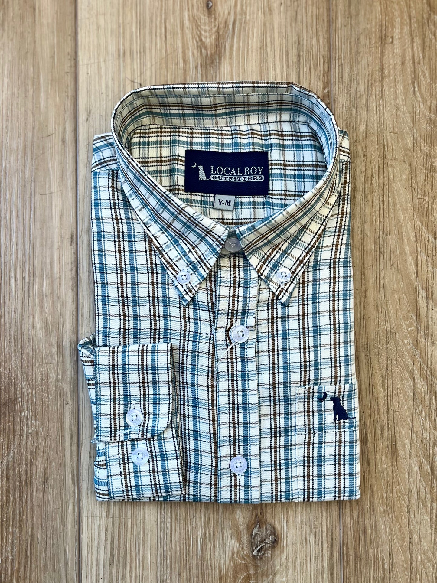 Local Boy- Youth McNally Dress Shirt, Cream/Slate/Brown