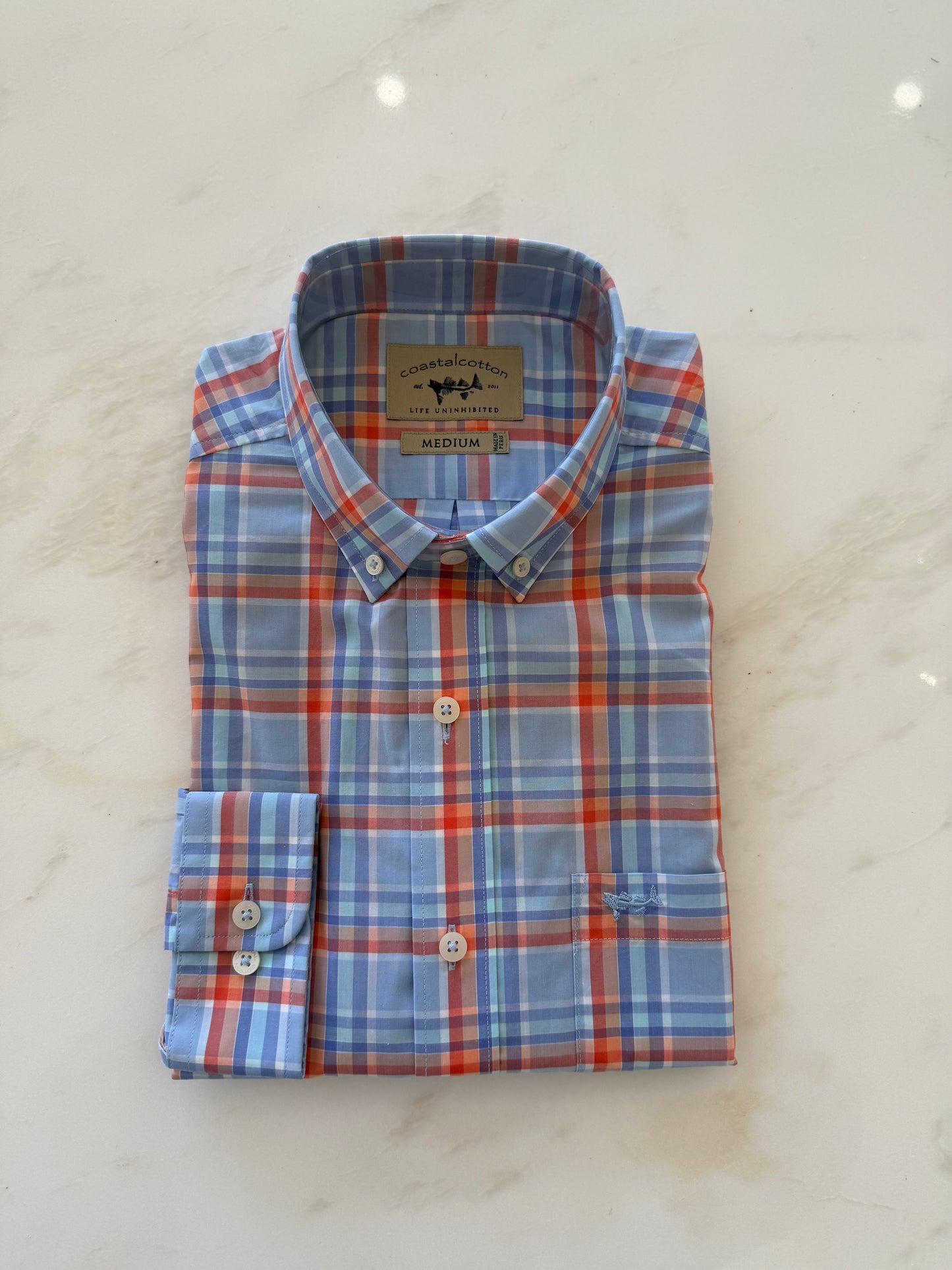 Coastal Cotton-Stretch Sports Shirt, Watercolor Plaid