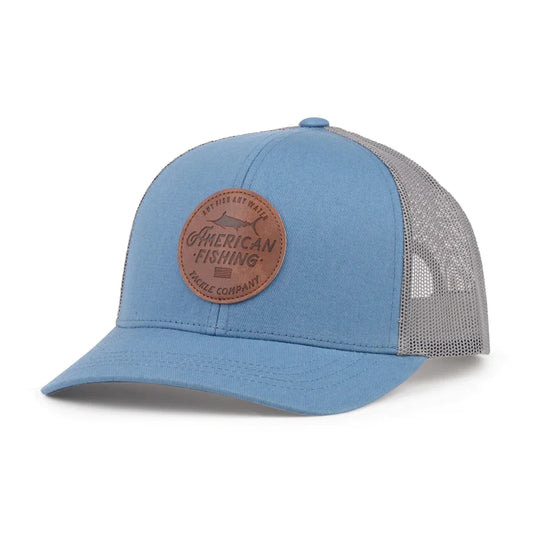 AFTCO- Lemonade Leather Trucker Hat, Blue
