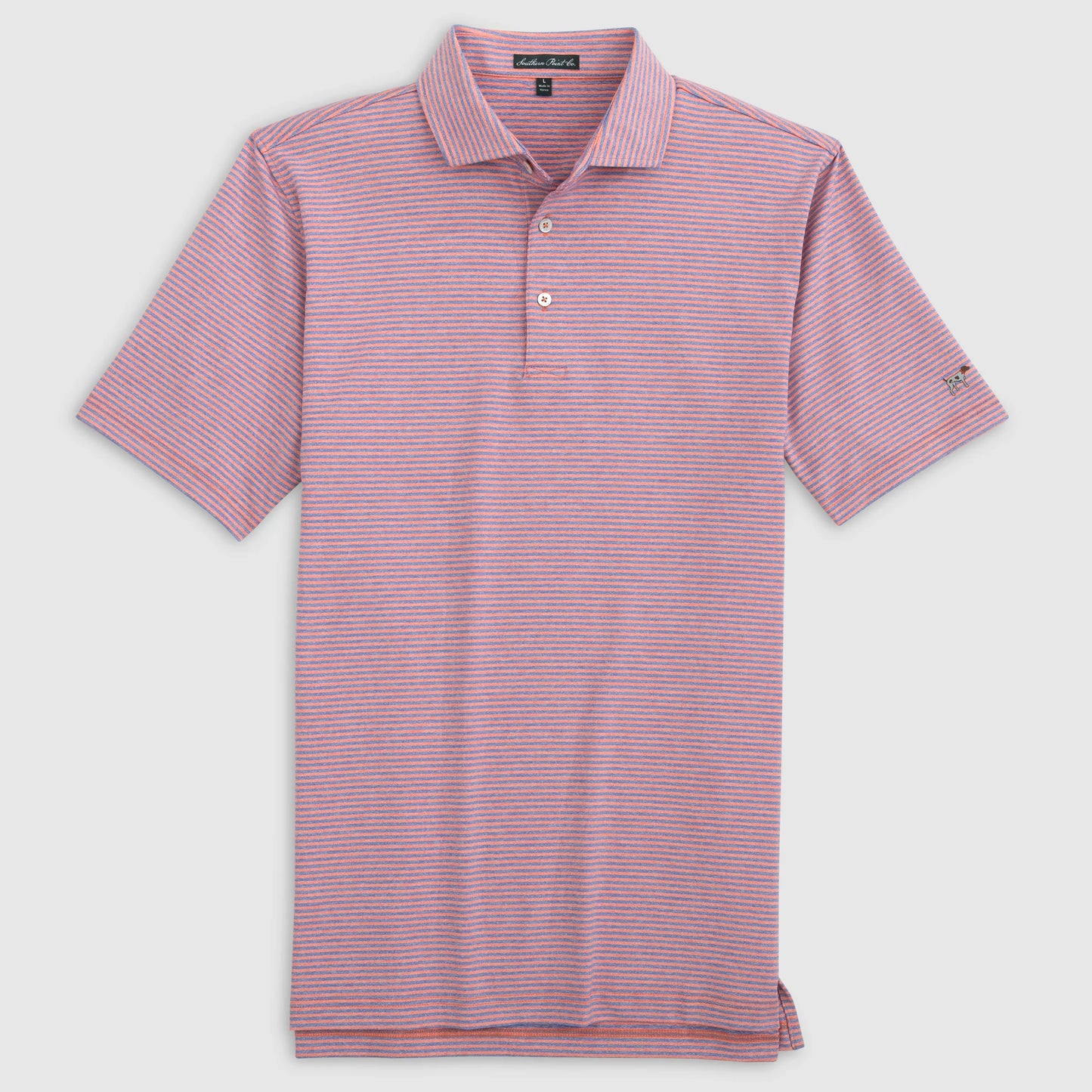 Southern Point- Classic Heathered Stripe Performance Polo, Blue/Red