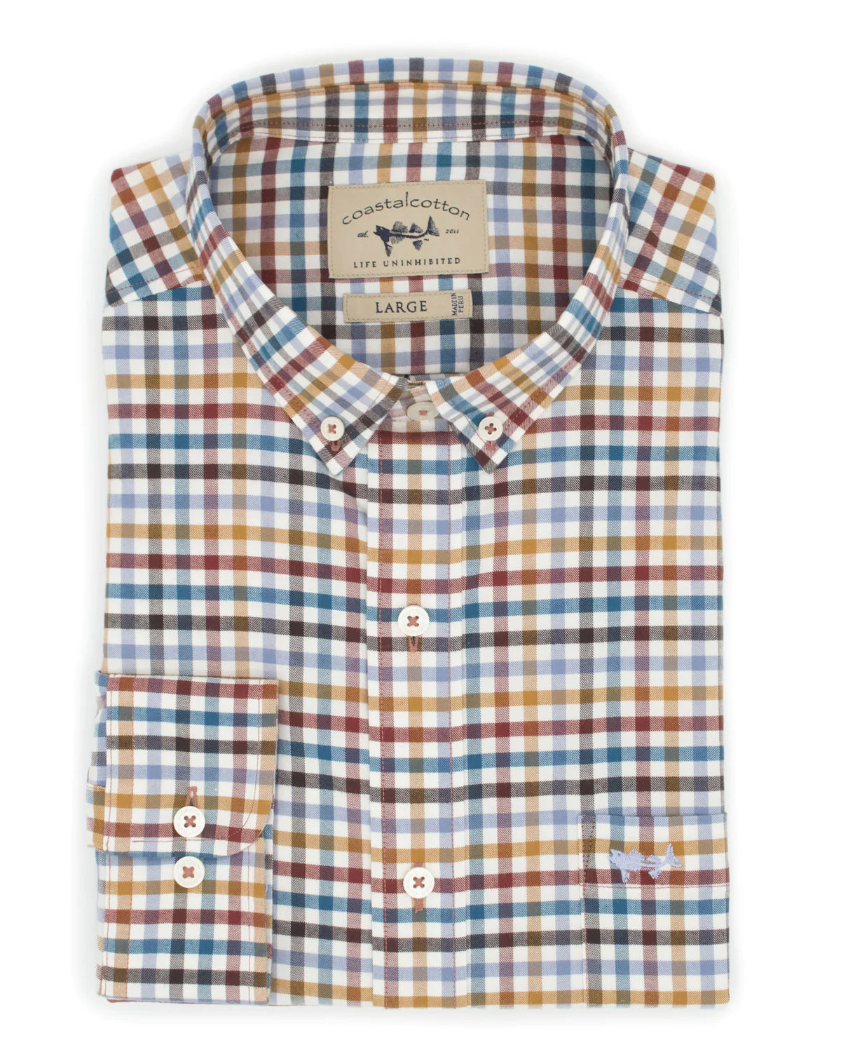 Coastal Cotton-Stretch Sports Shirt, Harvest Gingham