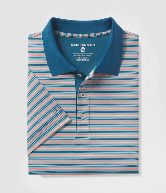 Southern Shirt Co. - Pawley's Stripe Polo, Deep Sea Aqua