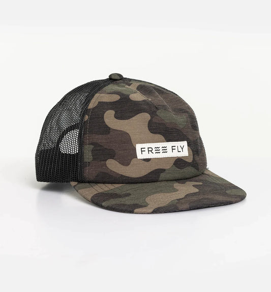 Free Fly- Reverb Packable Trucker Hat, Woodland Camo