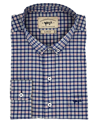 Coastal Cotton-Classic Sport Shirt, Baby Blue Check