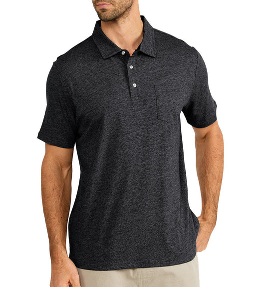Free Fly-Men's Bamboo Heritage Polo, Heather Black