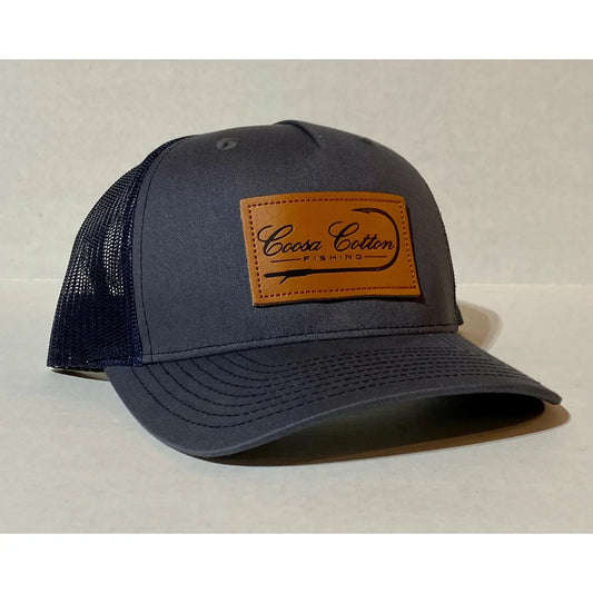 Coosa Cotton- Leather Patch Trucker Hat, Ombre Blue