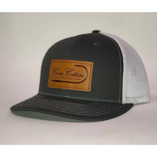 Coosa Cotton- Leather Patch Trucker Hat, Charcoal White