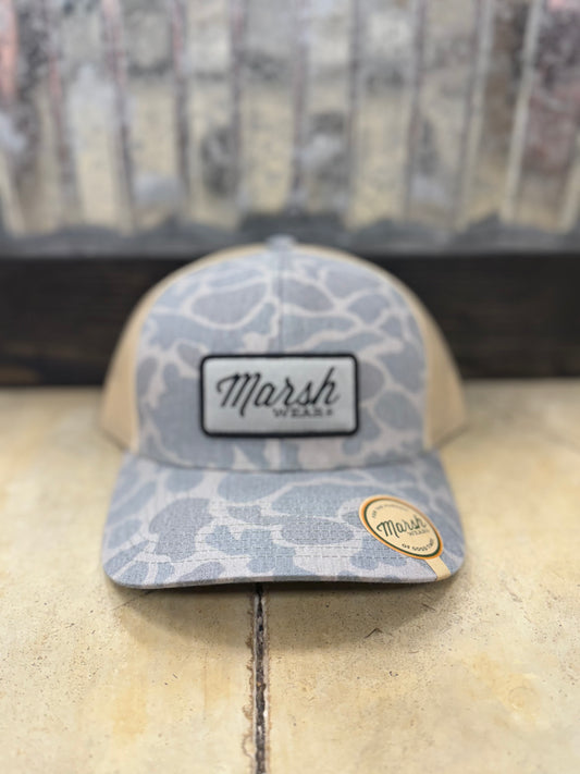 Marsh Wear- Script Trucker Hat, Mallard Camo