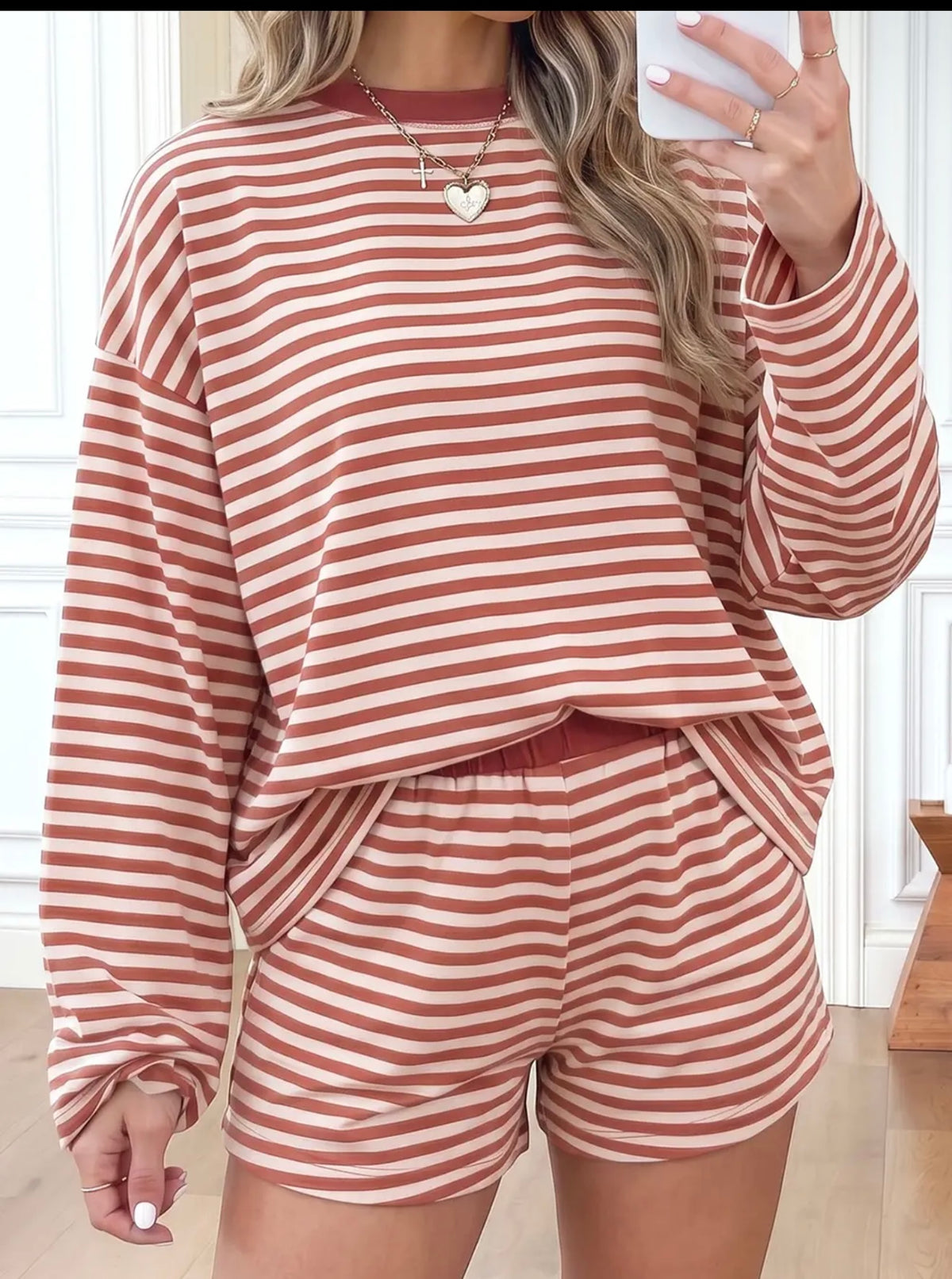 Women’s- Brown Stripe Short Set
