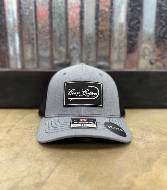 Coosa Cotton- Youth Trucker Hat, Grey Black Rubber Patch