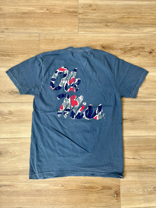 Speckle Bellies- Ole Miss Script Camo Tee