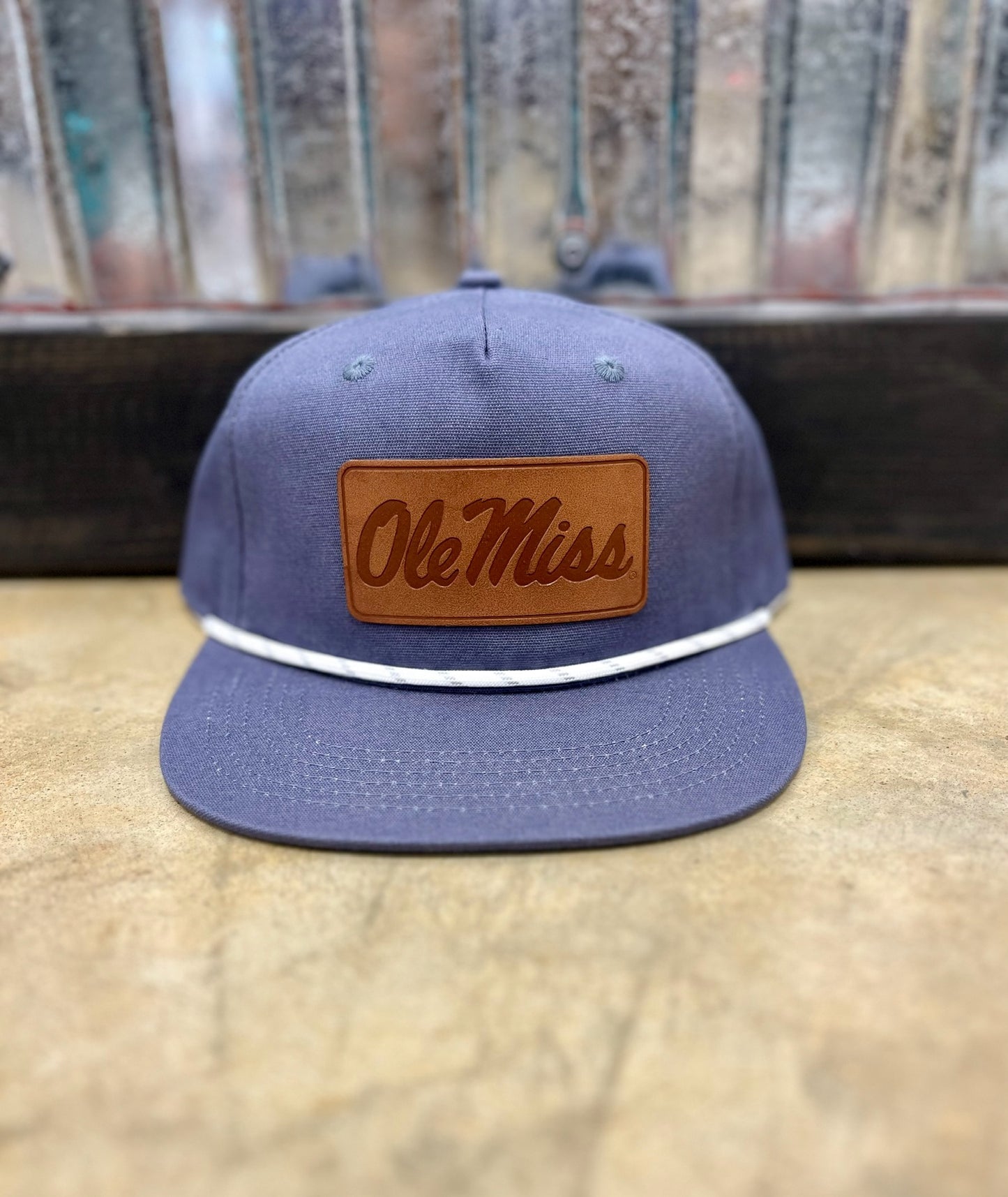 Speckle Bellies- Ole Miss Script Leather Patch