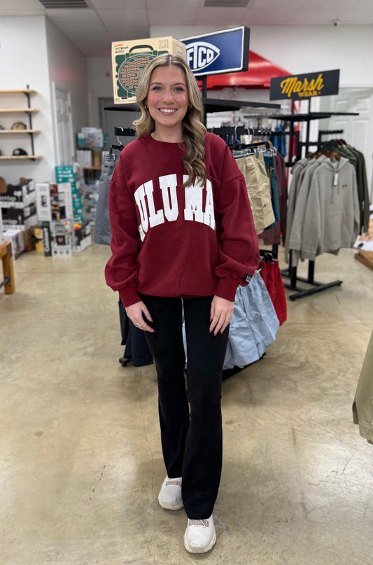 Women's- Lulu Mac Sweatshirt, Maroon and White