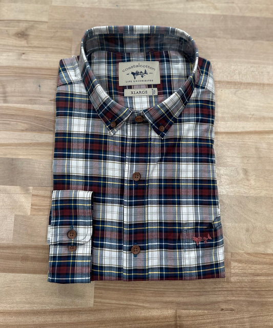 Coastal Cotton-Stretch Sports Shirt, Woodford Plaid