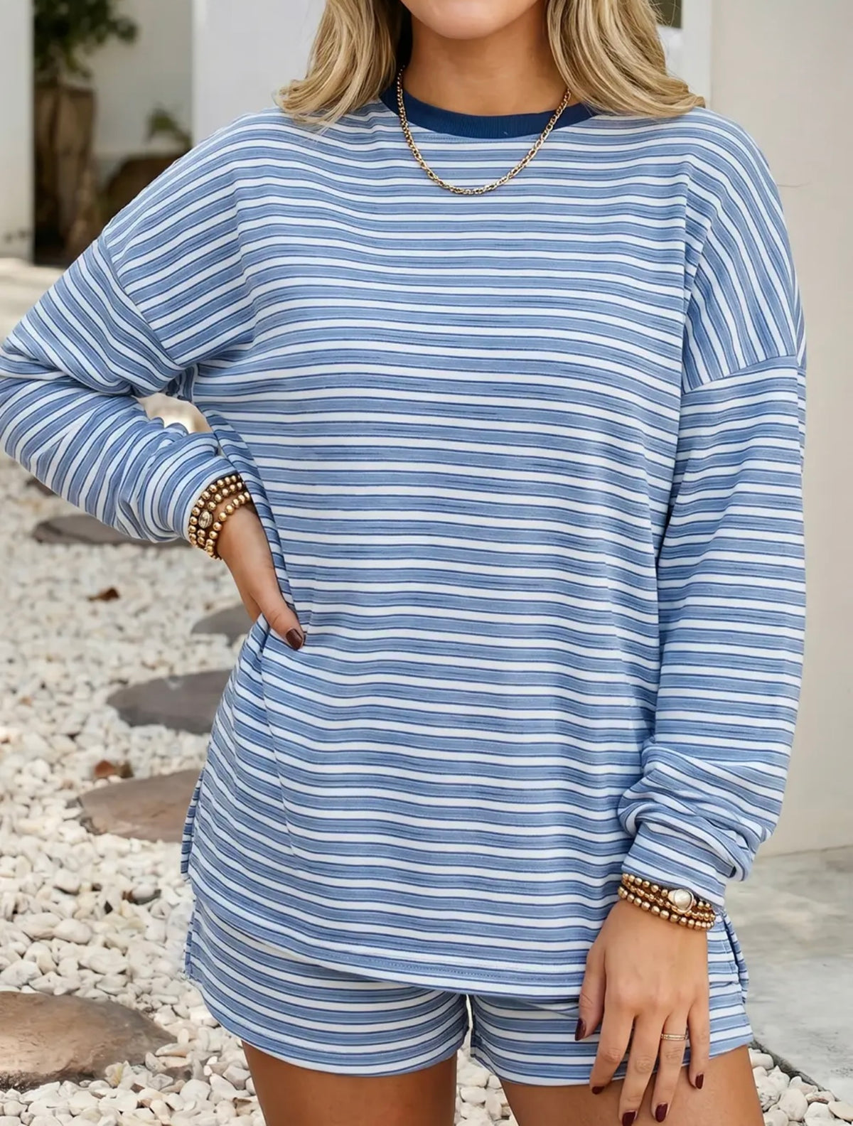 Women’s- Blue Striped Lounge Set