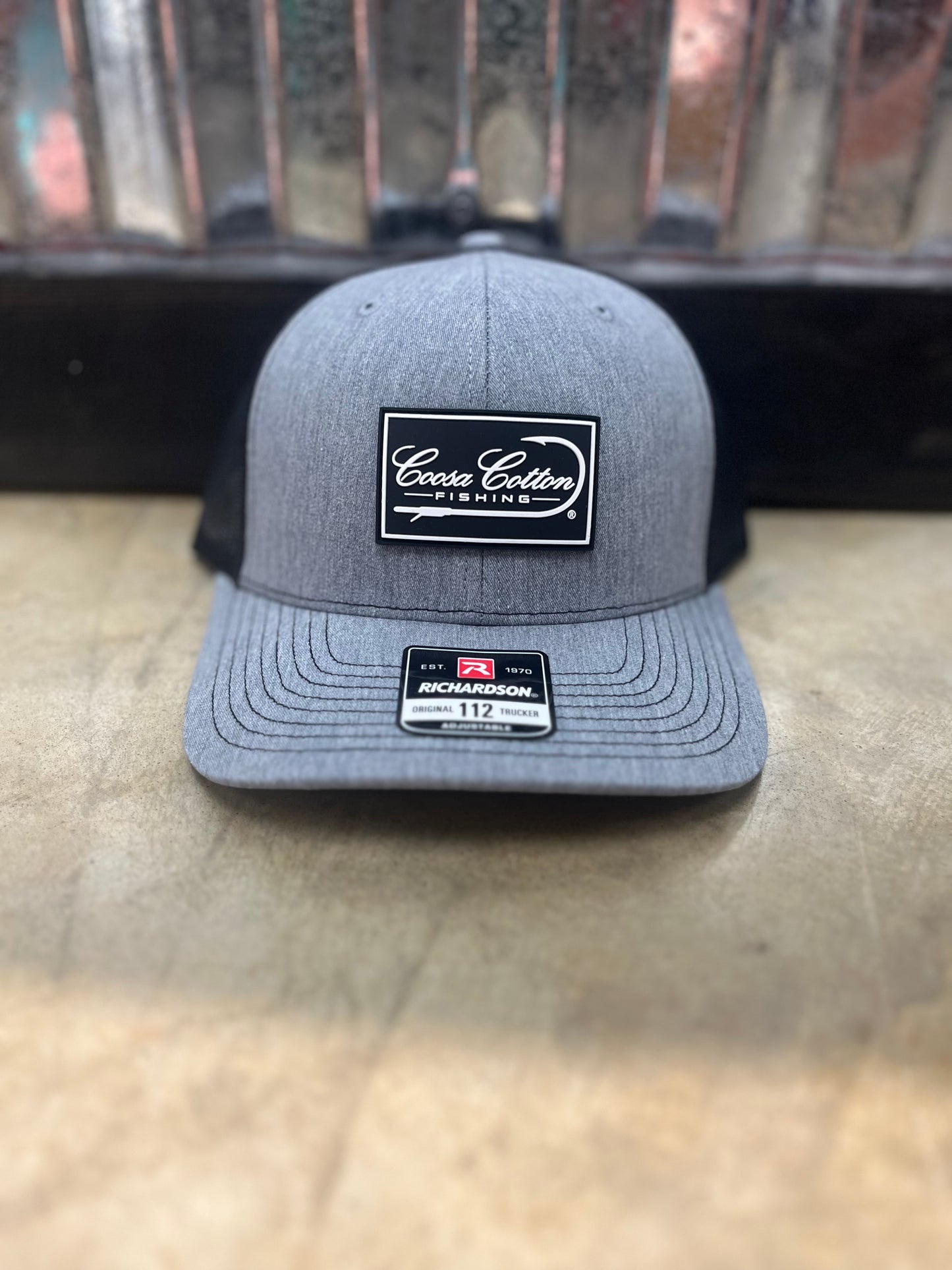 Coosa Cotton- GREY/ BLACK TRUCKER HAT - RUBBER PATCH