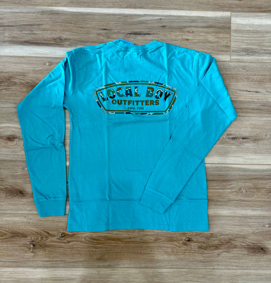 Local Boy- LS Forest Camo Label, Seafoam