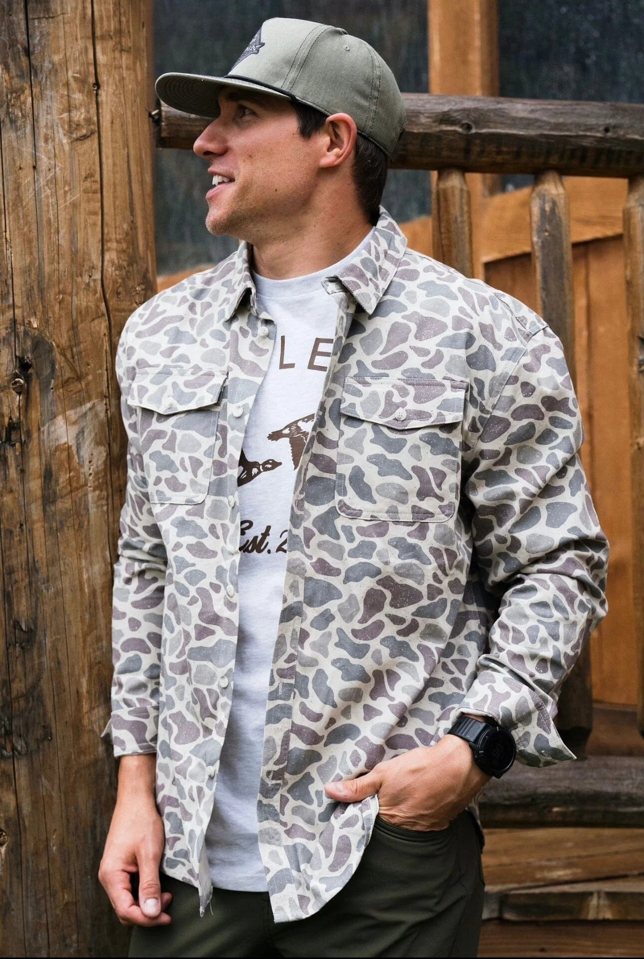 Burlebo- Cotton Twill Button Up, Classic Deer Camo