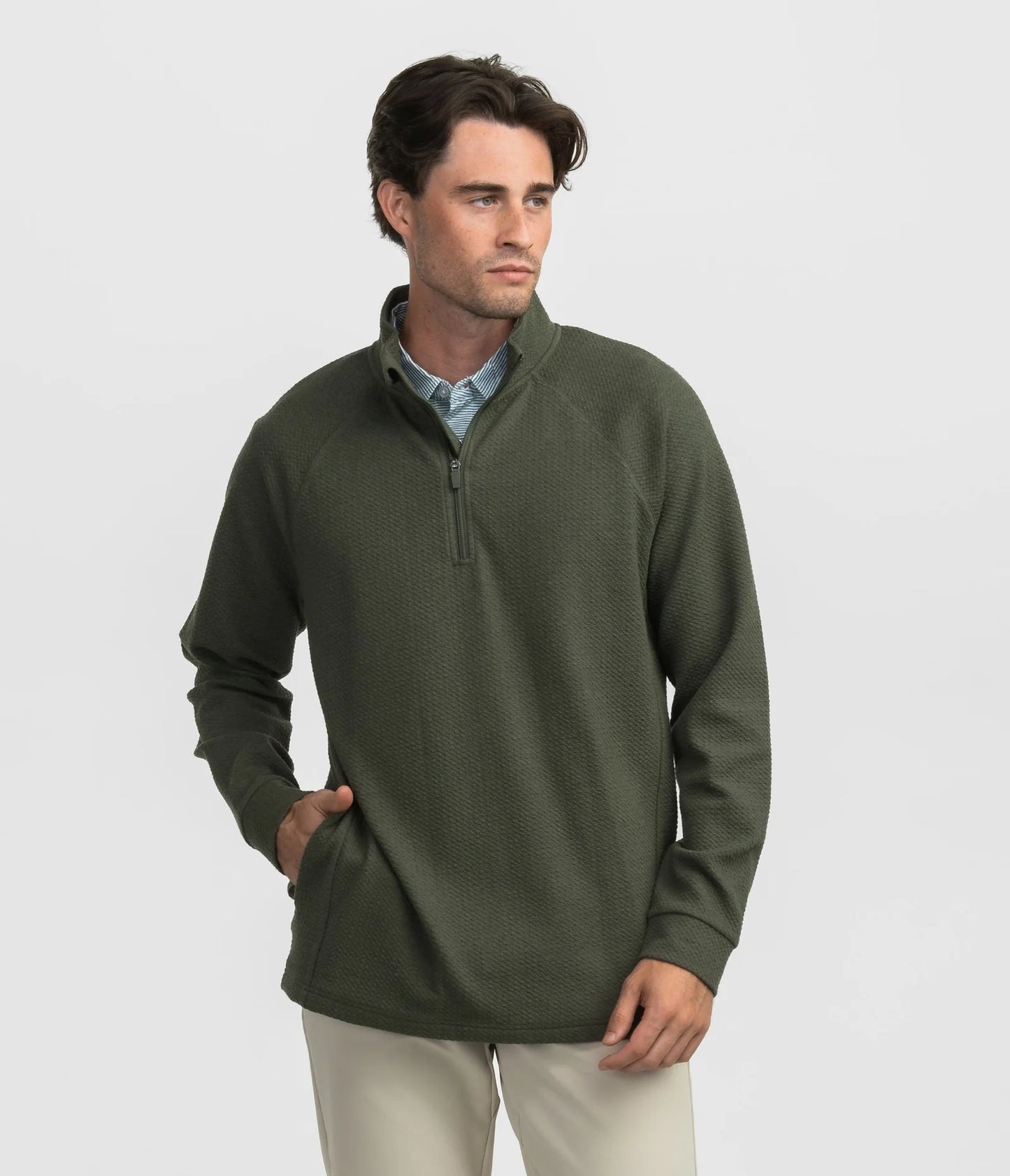 Southern Shirt Co.- Dallas Performance QTR Zip, Upland Olive