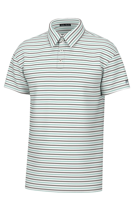 Southern Point- Performance Polo Humphrey Stripe, Green/Brown/White