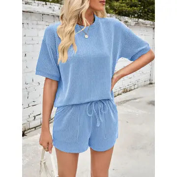 Textured Tee and Shorts Two-Piece Set, Blue
