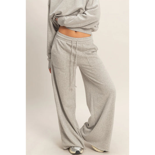 Women's Burnout French Terry Wide Leg Pants, Heather Grey