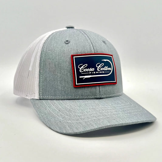 Coosa Cotton- HEATHER GREY/ WHITE TRUCKER HAT - RUBBER PATCH