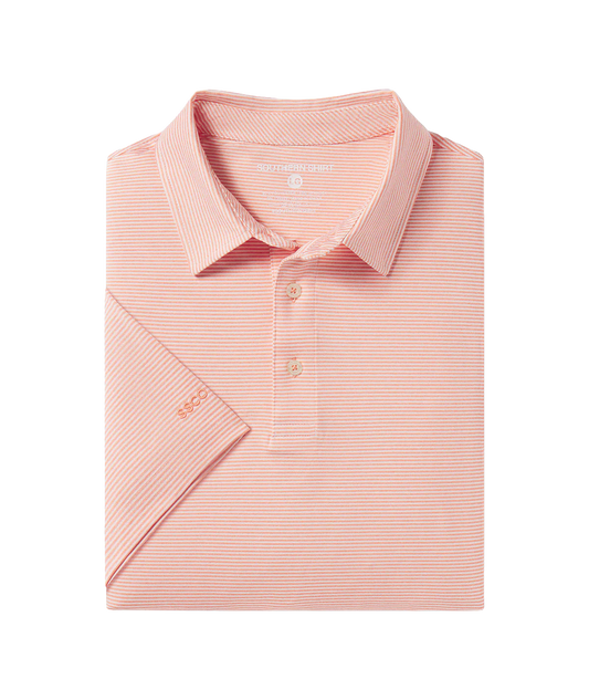 Southern Shirt Co.- Heather Madison Stripe Polo, Flamingo