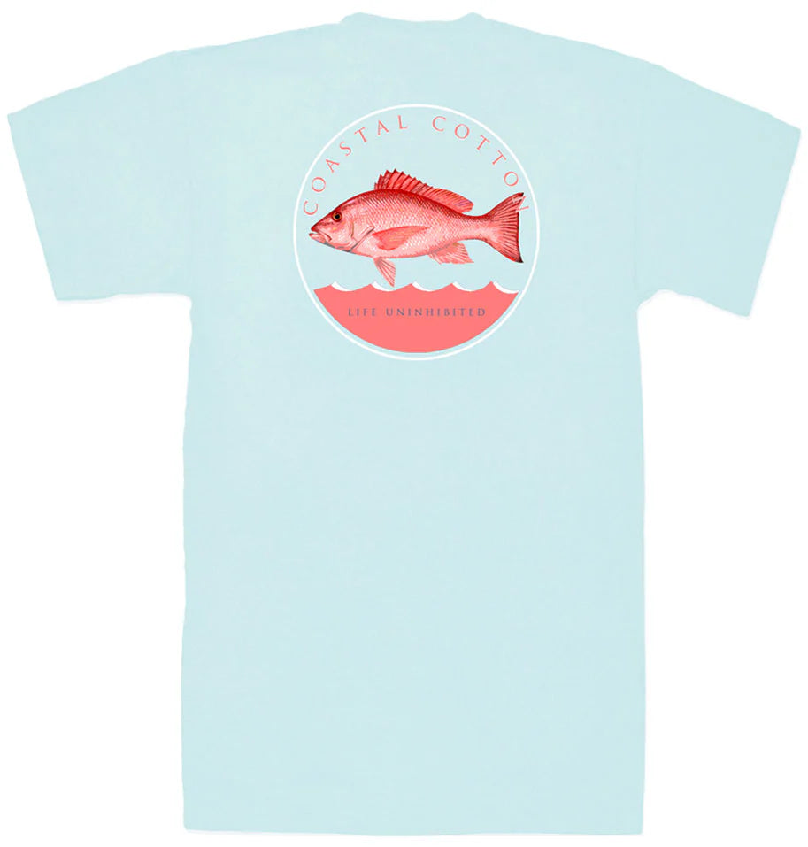 Coastal Cotton- Red Snapper SS tee, Air blue